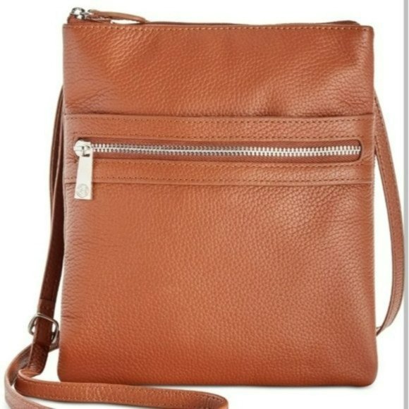 Giani Bernini Handbags - Giani Bernini Triple Zip Pebble Leather Dasher Crossbody- Cognac